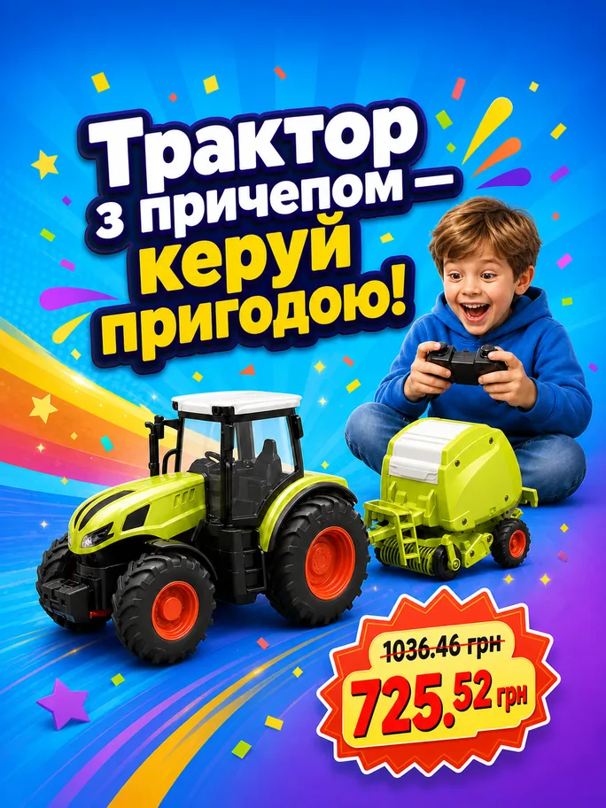 Трактор на радіокеруванні 6650 з причіпом, акумулятор, в коробці р.45x14x16,5см YG Toys купити