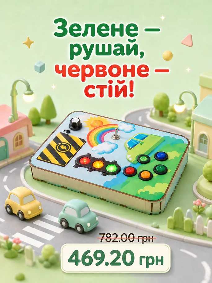 Бізіборд Puz-01023 "Світлофор"на батарейках, світло р. 20х16х4 см PuzzleOk купити