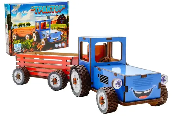 Дерев'яний 3D конструктор "Трактор" 69 дет. Puz-00933 р. 27,8*8,4*8,7 см PuzzleOK купити