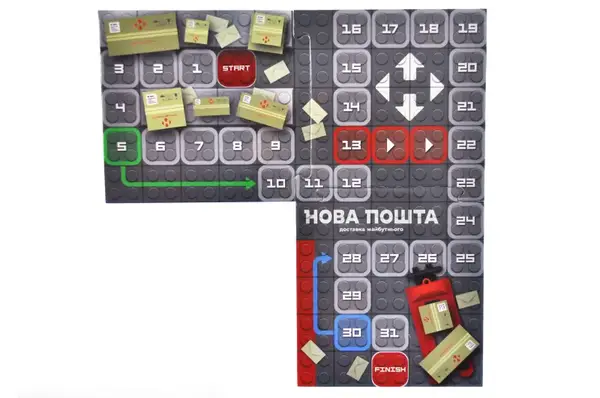 Конструктор блочний QB300-107 "Block&Steps: НОВА ПОШТА. Поштомат Майбутнього" + ходилка і гра 3в1, 42дет. qbee купити недорого в Україні, фото 6