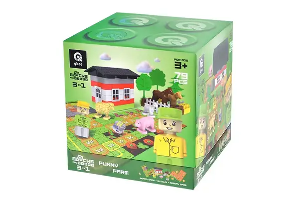 Конструктор блочний QB300-005 "Block&Steps: Весела Ферма" + ходилка і меморі гра 3в1, 79дет. qbee купити недорого в Україні, фото 2