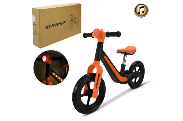 Велобіг BB2607 рама з нейлонового скловолокна, колеса EVA, світло, звук, помаранчевий у короб. 75x14x45 см купити