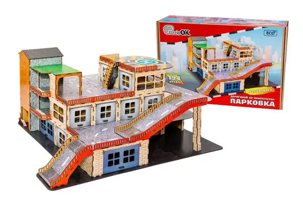 Дерев'яний Арт-19438 "Паркінг №2" 194 дет., розмір паркінгу 64.5х81х38 см, розмір упаковки 46.5х30.5х15 см PuzzleOk купити