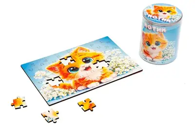 Пазл дерев'яний Puz-05001 Котик, А5 в тубусі PuzzleOk купити