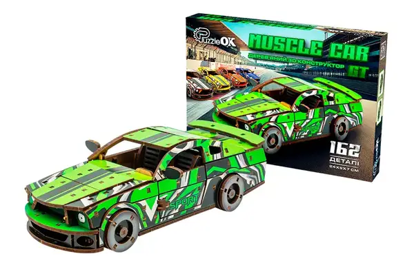 Дерев'яний 3D конструктор Muscle car GT (зелена) Puz-00946 PuzzleOk купити