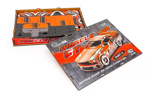 Конструктор Puz-00641 "Muscle Car" дерев'яний, 162 дет., червоний колір, розмір моделі 24х9х7 см PuzzleOk купити недорого в Україні, фото 3