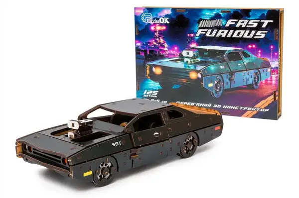 Конструктор 62519"Fast Furous" дерев'яний, 125 дет., чорний колір, розмір моделі 21х8х5 см PuzzleOk купити