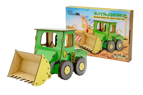Конструктор Puz-26918 Бульдозер дерев'яний, 91 дет., р.15x15x25 см PuzzleOK купити