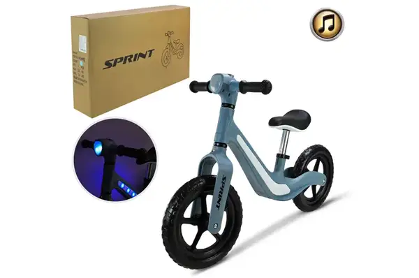 Велобіг BB2608 рама з нейлонового скловолокна, колеса EVA, світло, звук, сіро-блакитний у короб. 75x14x45 см купити