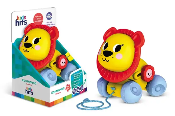 Каталка KH22/002 "Лев" зі шнурком, в коробці р.22,4x14,8x12,5 см KidsHits купити