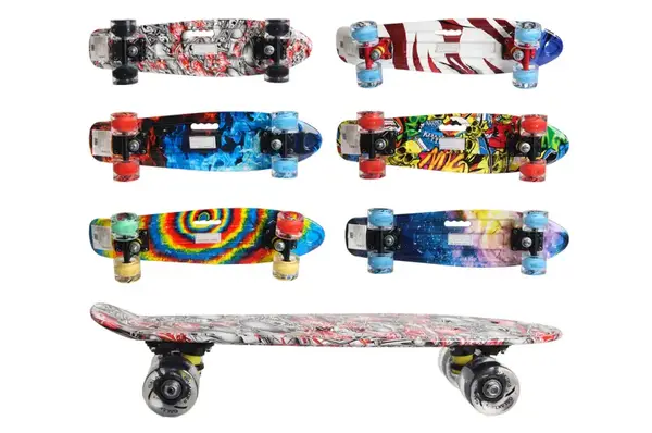 Скейт пластиковий GSK-0016/1. прінт з 2х сторін з ручкою, PU світло р. 55*19 см 6 видів купити