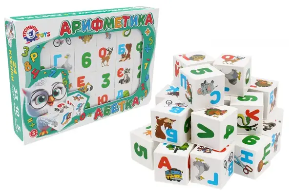 Набір кубиків 2728 "Абетка + арифметика" 24 кубики, в коробці ТЕХНОК купити