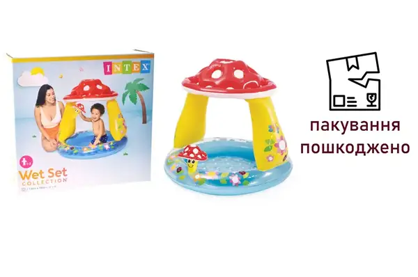 OUTLET Басейн INTEX Грибочок надувне дно, рем комплект, тент, в коробці (1-3р) 57114 р.102*89см купити