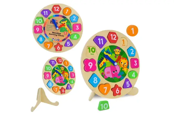 Іграшка дерев'яна KH20/036 годинник-сортер 21x21x1,25 см KidsHits купити