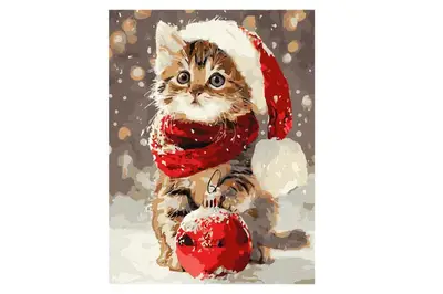 Набір для розпису по номерах KHO6845 "Кошеня і новорічна прикраса" 30х40см IDEYKA купити