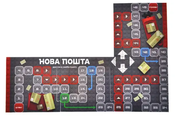 Конструктор блочний QB300-207 "Block&Steps: НОВА ПОШТА. Вантажівка Мрії" + ходилка і гра 3в1, 129дет. qbee купити недорого в Україні, фото 4