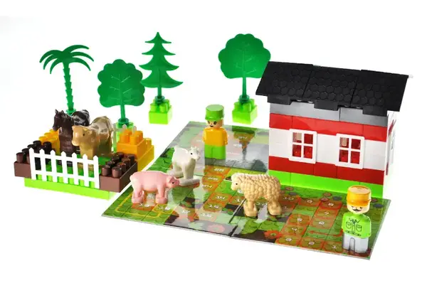 Конструктор блочний QB300-005 "Block&Steps: Весела Ферма" + ходилка і меморі гра 3в1, 79дет. qbee купити недорого в Україні, фото 4