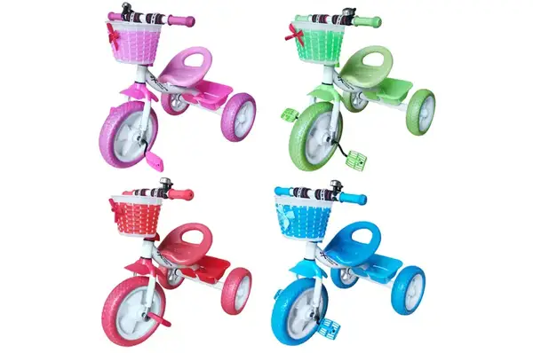 Триколісний велосипед TR2603 колеса 10'' та 8'', два кошика, дзвіночок, 4 кольори купити