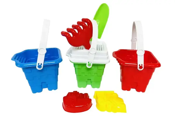 Набір дитячий "Відро №8 +лопатка, граблі, сито, пасочки" 1269 BAMSIC купити