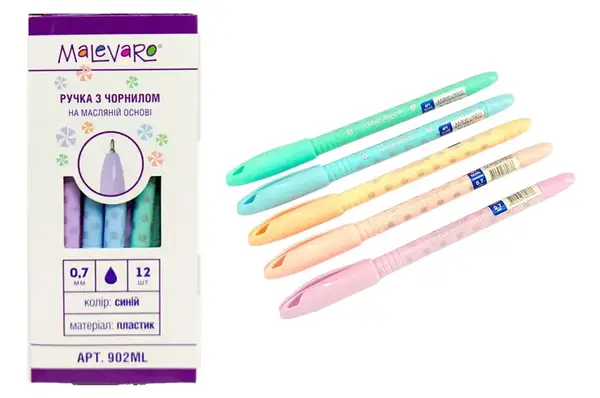 Ручка масляна 902ML "PASTEL" 0.7 мм, синя Malevaro купити