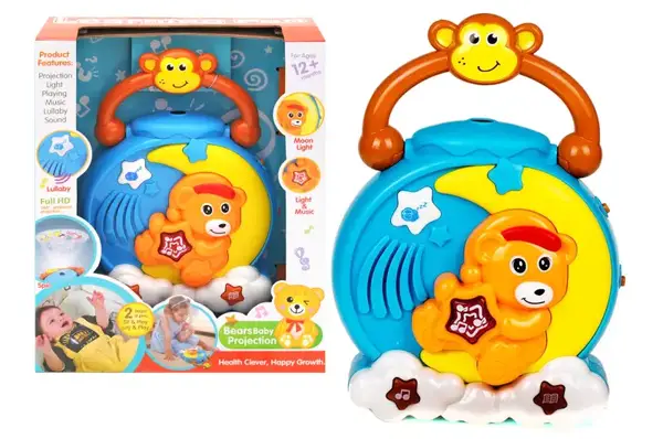 Нічник з проектором "Ведмедик на місяці" музичний, зі світлом, в коробці 35814 р.25,5*35*9,7см. купити