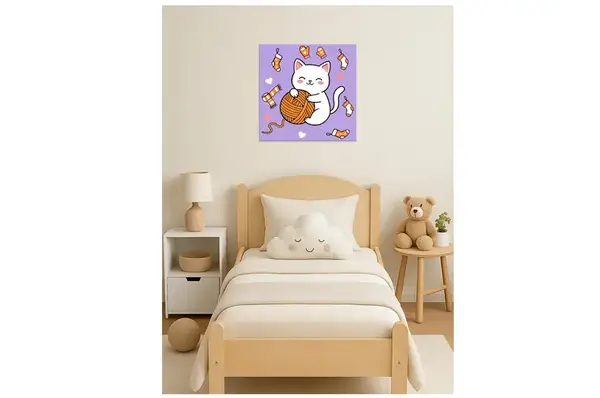 Набір для розпису по номерах 25x25 см KHO1235 "Котик і клубочок" Ideyka купити недорого в Україні, фото 3