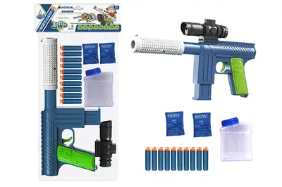 Бластер 502-12 2 гелієві кулі, 10 поролонових снарядів, в кульку 28x5x47 см купити