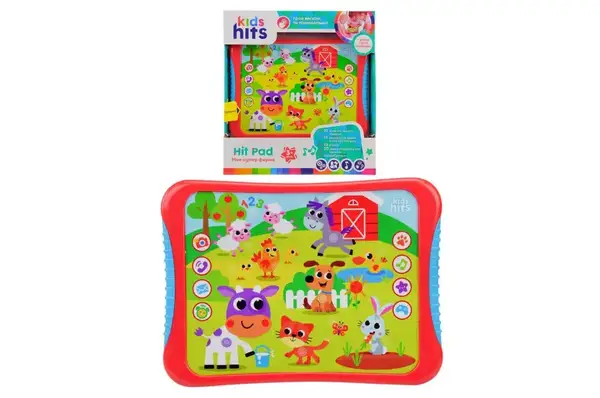 Планшет Kids Hits, KH01/004 "Моя супер ферма" на батарейках, на укр ,назви тварин, звуки, вірші, мелодії, гра, р-р 23,8*17*2см, короб.25*27*4см купити