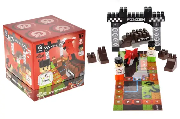 Конструктор блочний QB300-103 "Block&Steps: Мототрек" + ходилка і меморі гра 3в1, 40дет. qbee купити