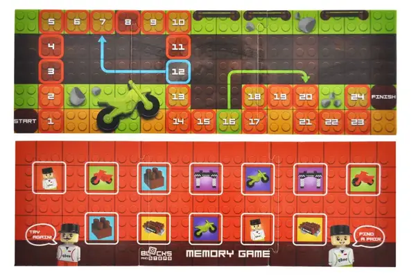 Конструктор блочний QB300-103 "Block&Steps: Мототрек" + ходилка і меморі гра 3в1, 40дет. qbee купити недорого в Україні, фото 11