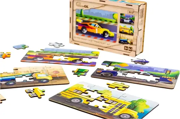 Пазл 4 в 1 "Транспорт" дерев'яний, 15 елем., в малюнку PuzzleOK купити недорого в Україні, фото 3