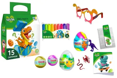 Подарунковий набір 7000230 "DINO PARTY" 15 сюрпризів в коробці LOVIN купити