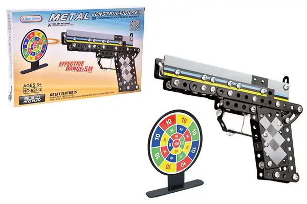 Конструктор металевий 621-2 "Пістолет" стріляє резинками, 204 дет. в коробці р.31,5x4x20,3 см YG Toys купити