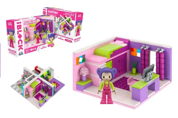 Конструктор Kids hits IBLOCK JUNIOR KH08/001/1 Дівчатка, Спальня Лілі, 184 дет, в комплекті фігури, інструкція, наліпки, коробка 24*16*6 см купити