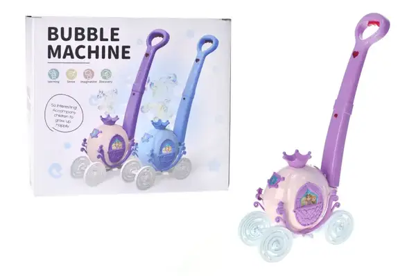 Бульбашкова машина-каталка "Карета" з ручкою, на батарейках, в коробці, 2кольори 99005 р.22,7*10,7*20см купити