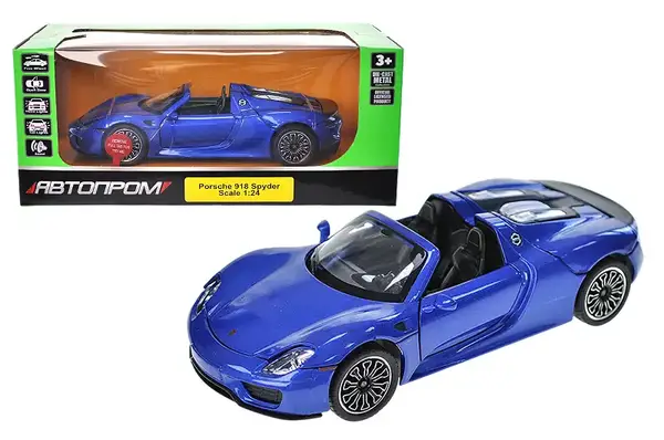 Машина металічна 68243A "Автопром",1:24 Porsche 918 Spyder, батарейки світло, звук, відкриваються двері, капот, коробка 25*12,5*10 см купити