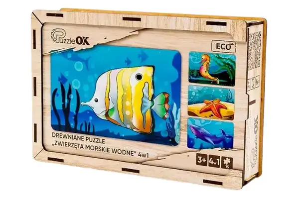 Пазл 4в1 "Морські жителі" дерев'яний, 15 елем., в малюнку PuzzleOK купити недорого в Україні, фото 5