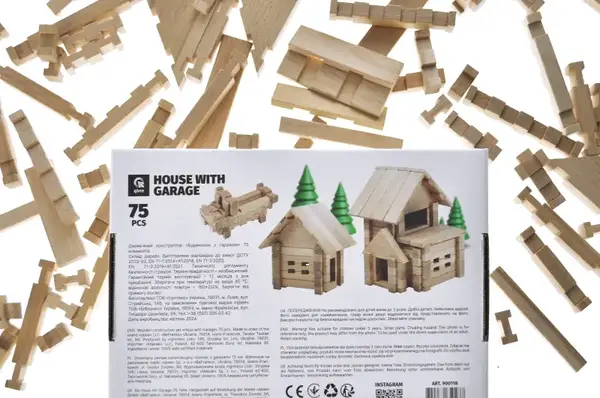 Конструктор дерев'яний QB700-004 "Будиночок з гаражем" 75 дет. Qbee купити недорого в Україні, фото 2