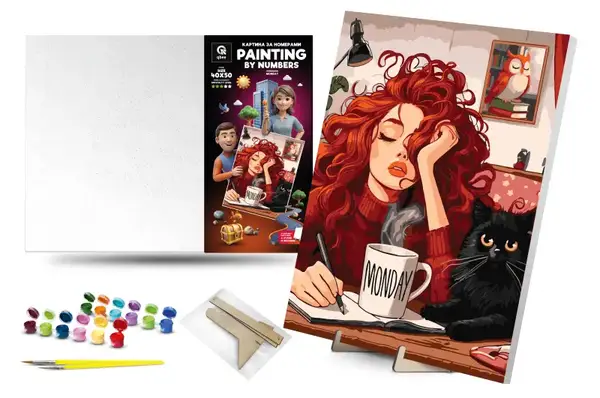 Набір для розпису по номерах 40х50 см QB900-087 "Понеділок" з дерев'яною підставкою qbee купити