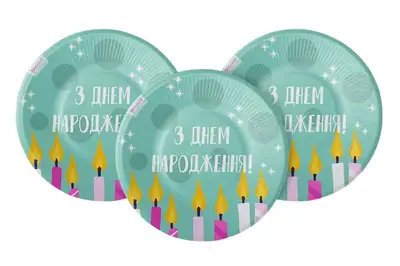 Паперові тарілки 22977 "З днем народження" бірюзові, 18 см (6 шт) funmi купити