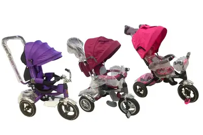 Триколісний велосипед з дашком, ручкою і функцією повороту сидіння фіолетовий, бордовий, малиновий купити