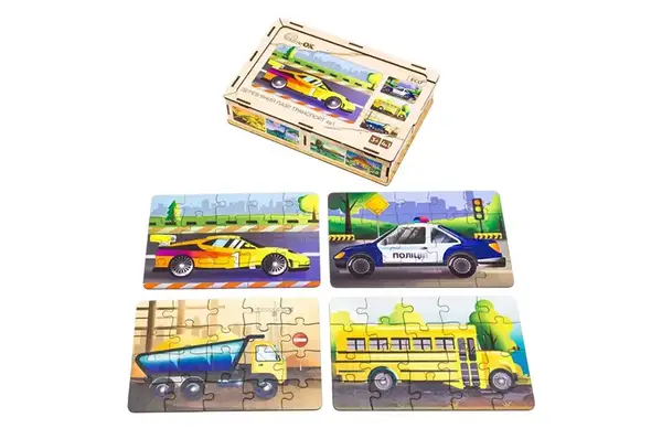 Пазл 4 в 1 "Транспорт" дерев'яний, 15 елем., в малюнку PuzzleOK купити