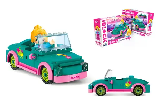 Конструктор Kids hits IBLOCK JUNIOR KH08/012/02, Дівчатка, Кабріолет,124 дет,компл. фігур, інстр., наліпки,короб. 24*16*6 купити