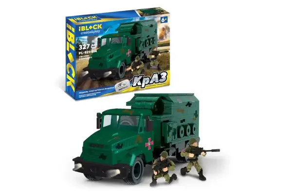 Конструктор IBLOCK PL-921-514, Армія, КрАЗ Штабна машина, 327дет., 2фігурки, в коробці . 37,5*6*26см купити