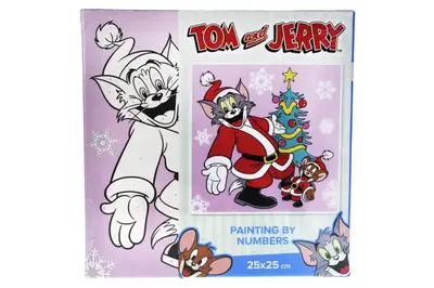 Набір для розпису по номерах для дітей KHO6858 WB "Tom and Jerry: біля ялинки" 25х25см IDEYKA купити