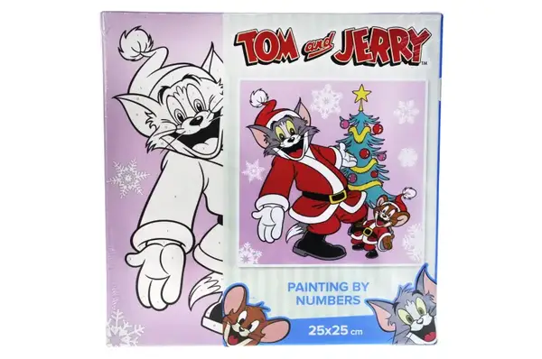 Набір для розпису по номерах для дітей KHO6858 WB "Tom and Jerry: біля ялинки" 25х25см IDEYKA купити