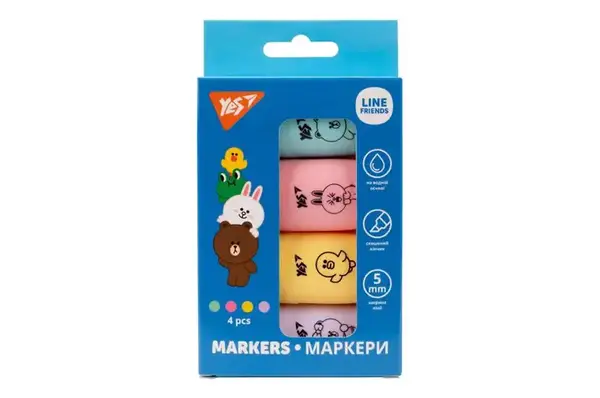 Маркер текстовий YES "Line Friends" в наборі 4 шт. купити