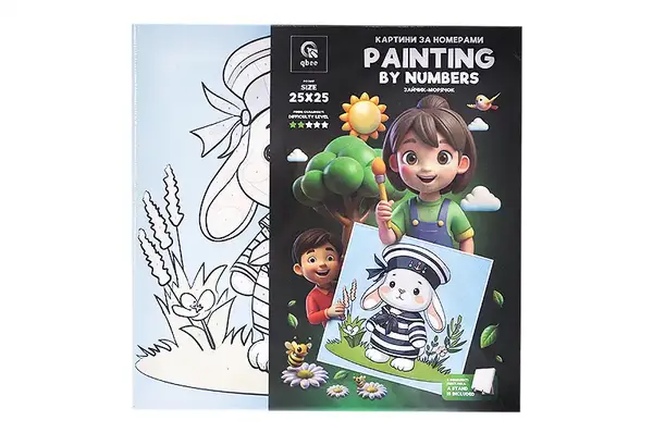 Набір для розпису по номерах 25х25 см QB900-010 "Зайчик-морячок" з дерев'яною підставкою qbee купити недорого в Україні, фото 2