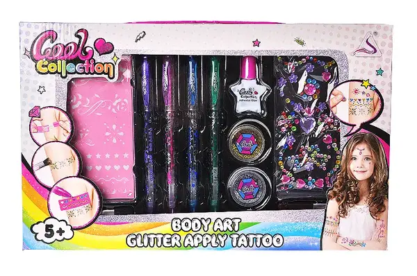 Набір косметики (набір для тату, ручки, блиск, трафарети, наклейки, кісточки) в коробці J-2005 р.31,5*3,5*19,5см купити