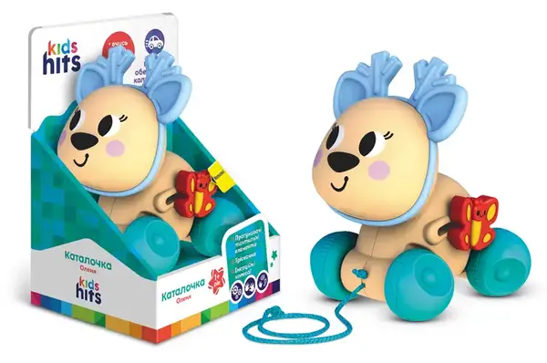 Каталка KH22/003 "Олень" зі шнурком, в коробці р.22,4x14,8x12,5 см KidsHits купити